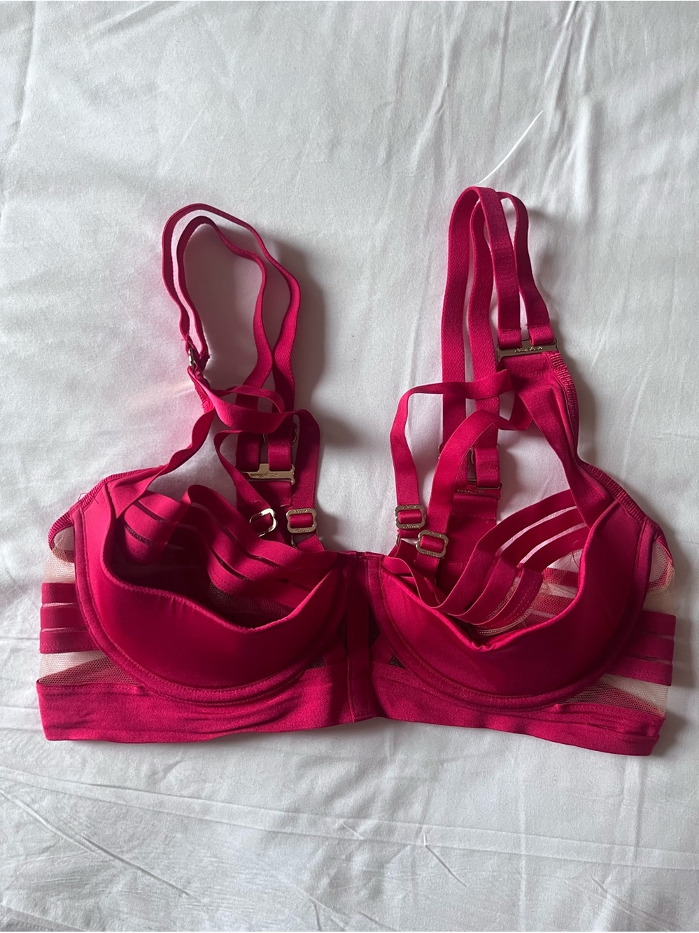 Honey Birdette LINDA red raspberry Strappy Underwire Bra 34D excellent condition